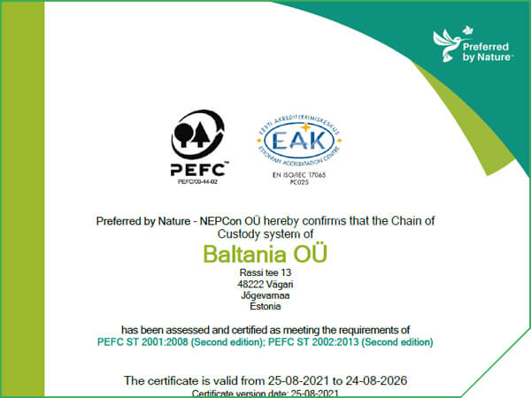 Perpetual Next - Certificate Vägari - Baltania OÜ PEFC COC