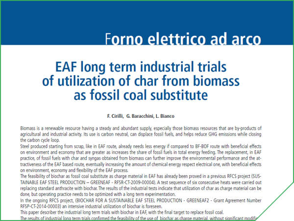 Scientific paper - EAF long term industrial trials of utilization of char from biomass as fossil coal substitute