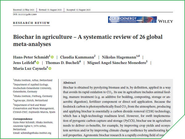 Biochar in agriculture – A systematic review of 26 global meta-analyses
