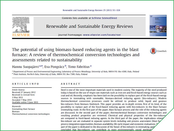 Scientific paper - The potential of using biomass-based reducing agents in the blast furnace