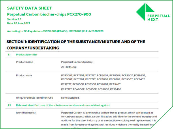 Perpetual Next - Safety data sheet - Perpetual Carbon biochar-chips PCX270-900